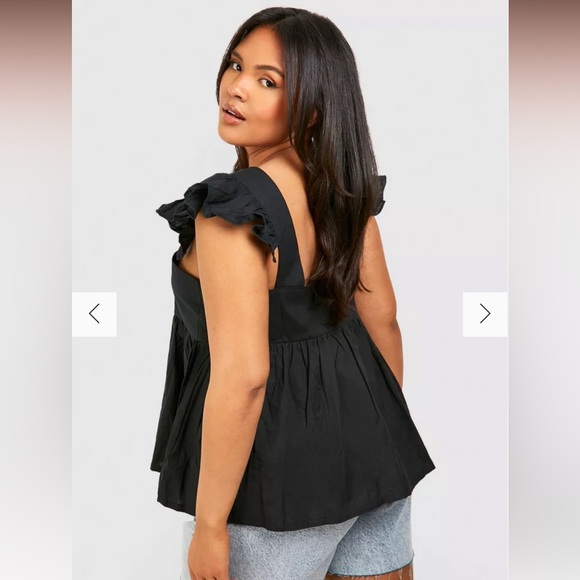 Boohoo Plus Linen Ruffle Smock Top - Picture 2 of 3
